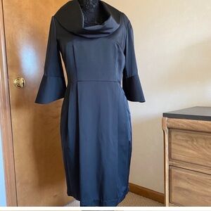 Vintage Designer Designer Black Satin Relaxed Fit Bell Sleeve Cocktail Dress